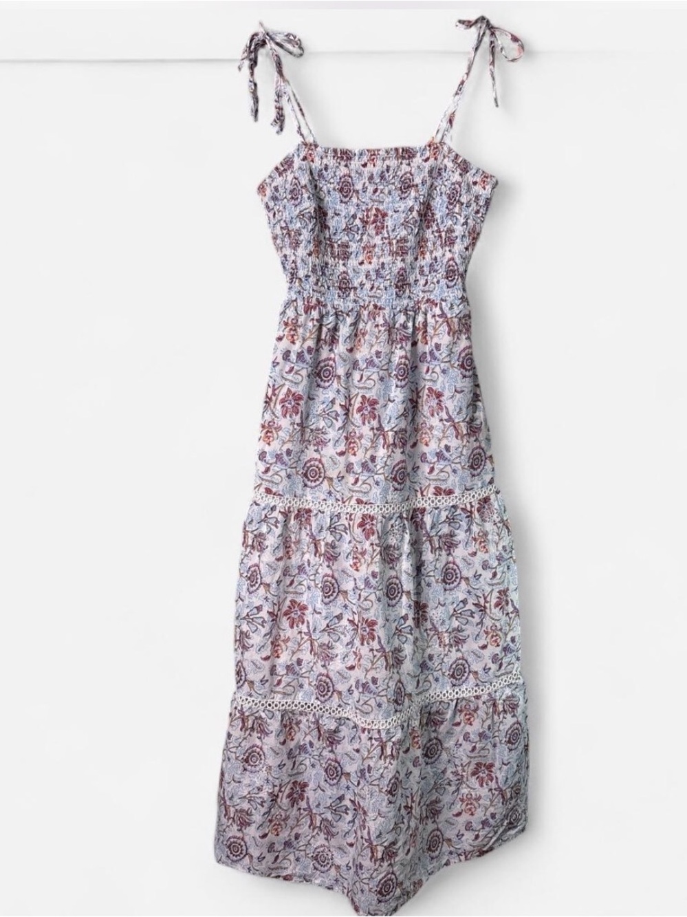 ROLLER RABBIT X Target Floral Smocked Tiered Maxi Dress Blue Red Purple Medium M
